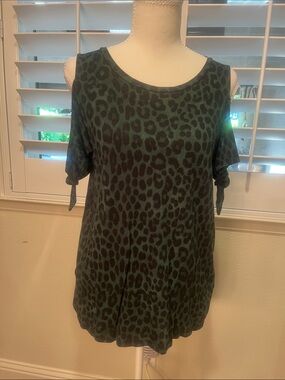 MICHAEL Michael Kors Dark Green Leopard Cold-Shoulder Blouse